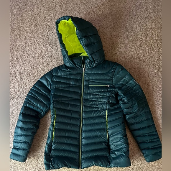 Spyder Kids Teal and Lime Puffer Jacket - Picture 1 of 4